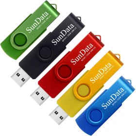 SunData 32GB USB Flash Drives 5 Pieces PenDrives 32GB Flash Drive USB2.0 Rotating Pen Drive with LED Light (5 Colors: Black Blue