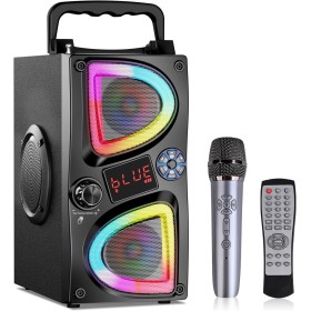 Altavoz Bluetooth, 60W(Peak) Altavoces Wireless Portable para Fiestas en casa con Doble Subwoofer, LED Luces, 80dB Boombox de