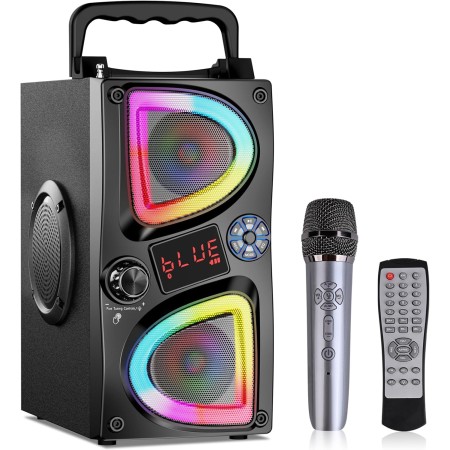 Altavoz Bluetooth, 60W(Peak) Altavoces Wireless Portable para Fiestas en casa con Doble Subwoofer, LED Luces, 80dB Boombox de
