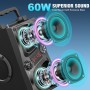 Altavoz Bluetooth, 60W(Peak) Altavoces Wireless Portable para Fiestas en casa con Doble Subwoofer, LED Luces, 80dB Boombox de