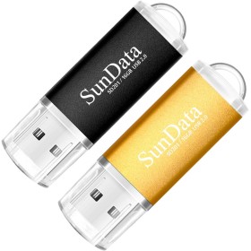 SunData USB Flash Drives 2 Pieces 16GB PenDrives 16GB USB Flash Drive USB2.0 Pen Drive with LED Light (2 Colors: Black Gold)