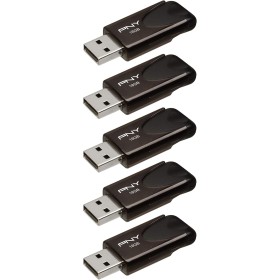 PNY Pack of 5 Attaché 4 USB 2.0 Flash Drives with Slide Cover, Black, 5 x 16 GB