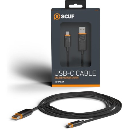 Scuf Cable USB-C Trenzado Conexión y Carga USB tipo C de 2 Metros para Mandos de Xbox, Mandos de PS5 y Smartphones - Negro