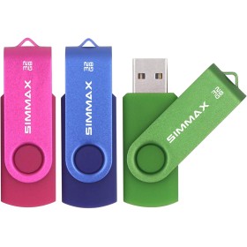 SIMMAX USB Flash Drive 32GB 3 Pieces Pen Drive USB 2.0 Rotating Flash Drive Thumb Drive (32GB Pink Blue Green)