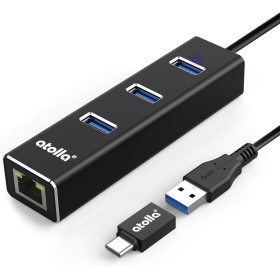atolla USB Ethernet Adapter, USB Hub with 3 USB 3.0 Ports and 1 RJ45 1000M LAN Port, Includes 1 USB C to USB A, for MacBook,