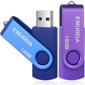 ENUODA USB Flash Drive 2 Pieces 16GB USB 2.0 Stiack Flash Drive Pendrive Swivel Pivot Folding Clasp Design (Violet Blue)