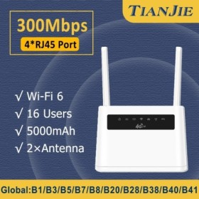 Enrutador TIANJIE R9 4G LTE | Batería de respaldo larga para cortes de