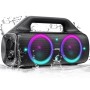 AKONE Altavoz Bluetooth Portátil Potente 80W de Pico, Con Luz LED, Super Bass, 24H de Reproducción, Impermeable IP67 Para