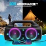 AKONE Altavoz Bluetooth Portátil Potente 80W de Pico, Con Luz LED, Super Bass, 24H de Reproducción, Impermeable IP67 Para