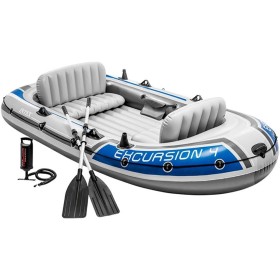 Intex Excursion 4, Set De Barco Hinchable Y 2 Remos Unisex Adulto, Gris, 315 X 165 X 43 Cm