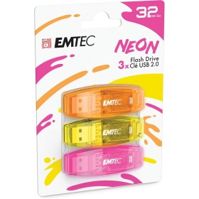 EMTEC - C410 32GB USB 2.0 Flash Drive, Read 5MB/S, Write 15MB/S, Compatible with USB 2.0, USB 3.0, Clear Neon Neon with Lid,