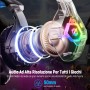 Cascos Gaming con Micrófono Suave, Luz RGB, Sonido Envolvente Claro, Orejeras Ligero Cómodo Ajustable, Auriculares Gaming Blanco