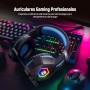 Cascos Gaming con Micrófono Suave, Luz RGB, Sonido Envolvente Claro, Orejeras Ligero Cómodo Ajustable, Auriculares Gaming Blanco