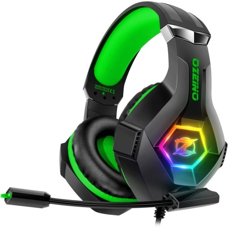 Cascos Gaming con Micrófono Suave, Luz RGB, Sonido Envolvente Claro, Orejeras Ligero Cómodo Ajustable, Auriculares Gaming Blanco