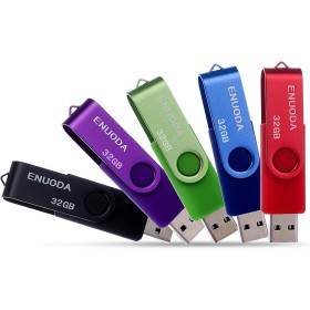 ENUODA USB Flash Drives 5 Pieces 32GB USB 2.0 Stick Flash Drive Pendrive Swivel Pivot Folding Clasp Design (5 Mixed Colors: Blue