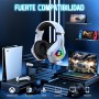 Ozeino Cascos Gaming para Ps4 Ps5 PC Xboxone, Auriculares con Micrófono, Bajos Estéreo, Control de Volumen, LED RGB