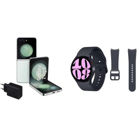 SAMSUNG Galaxy Z Flip5, 256 GB + Cargador 45W - Teléfono Móvil Plegable, Verde Claro Galaxy Watch6 4G LTE, 40 mm + Correa de