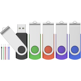 5 Units Pendrives 1GB USB 2.0 Flash Drives – Rotating Multicolour Pen Drive 1 GB Portable and Economical Flash Drive – Data