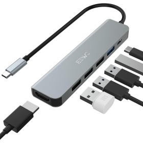 JESWO USB C Hub, 6 in 1 USB C Adapter with HDMI 4K, PD 100W, Multiport USB 3.0 Ports 5Gbps, Multiport Adapter, for MacBook Air,