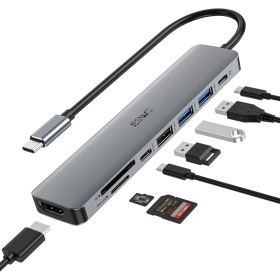 JESWO USB C Hub 8 in 1 Adapter with Type C Data, PD 100W, HDMI 4K, 2 USB 3.0 5Gbps, USB 2.0, SD/TF Card Reader, USB C Adapter,