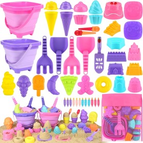 Joyreal 49 Piezas Helados Juguetes Playa - Juegos Playa Niños con Cubo Playa Plegable, Bolsa Juguetes Playa Malla, Palas Playa,