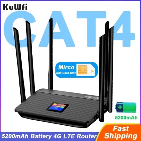 -enrutador lte con batería de 5200mAh, enrutador WiFi inalámbrico CAT4