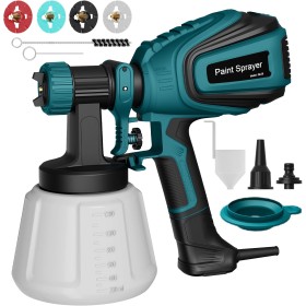 Pistola de Pintura HVLP 700W, Pulverizador Eléctrico con Tanque de 1200ML, Flujo de 1000ML/Min, 4 Boquillas y 3 Modelos, Flujo