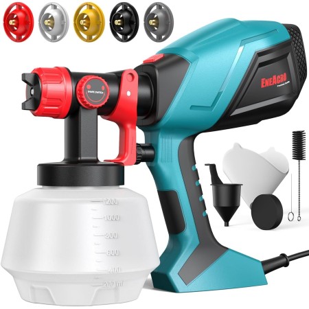 ENEACRO HVLP Pistola de Pintura, 700W Pulverizador Eléctrico con Contenedor de 1200ml, Flujo y Ángulo de Rociado Ajustables, 5
