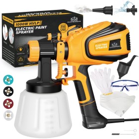 ElectroPrime© Pistola de Pintura, 1000W HVLP Pulverizador de Pintura Electrica, 4 Boquillas & 3 Patrones,1200ML,1000ML/MIN