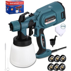 Jutyum Pistola de Pintura, 850W Pistola de Pulverización eléctrica HVLP con 6 Boquillas y 10 Filtros, Pulverizador Eléctrico con