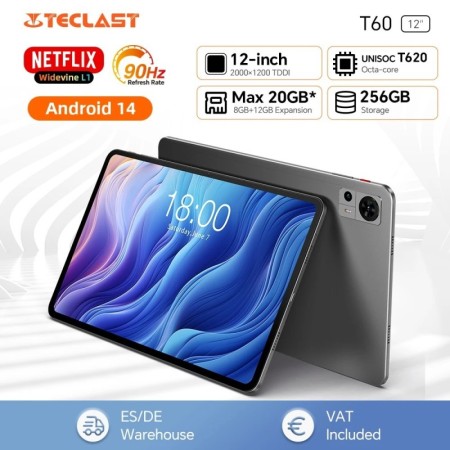 Teclast T60 Tableta de 12 pulgadas Android 14 2000x1200 T620 8 Core CP