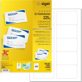 SIGEL LP798 Tarjetas de visita, 3C, imprimible, cartas de juego en blanco para anotar, 85x55 mm (A4), 225 g, 100 unds, 10 hojas