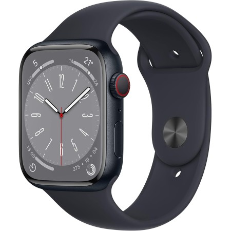 Apple Watch Series 8 (GPS + Cellular 45mm) Caja de Aluminio Medianoche con Banda Medianoche Deportiva, Talla única