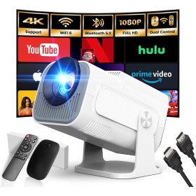 [App Integrada] 2025 Upgraded Proyector Portátil 1920x1080P 4K Supote Videoproyector Dual Control TV WiFi 6 BT5.2 180° Rotation