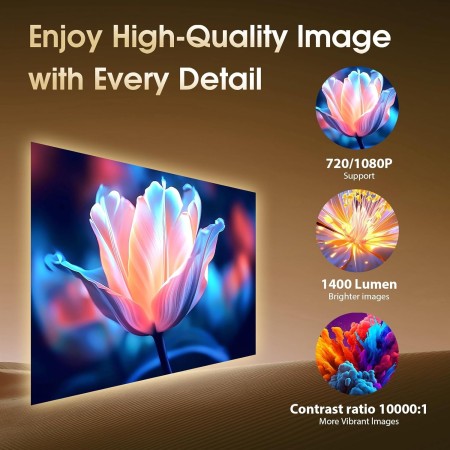 [App Integrada] 2025 Upgraded Proyector Portátil 1920x1080P 4K Supote Videoproyector Dual Control TV WiFi 6 BT5.2 180° Rotation