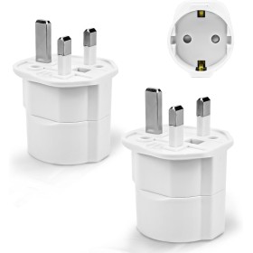 2 Piezas Adaptador Enchufe UK a español Tipo G, Adaptador de Viaje 2-Pin Europa a 3-Pin Reino Unido con Seguridad para niños