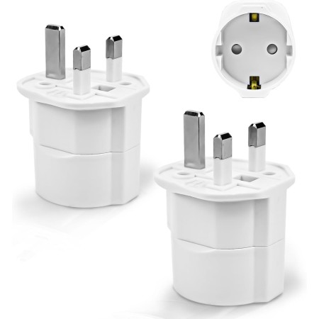 2 Piezas Adaptador Enchufe UK a español Tipo G, Adaptador de Viaje 2-Pin Europa a 3-Pin Reino Unido con Seguridad para niños