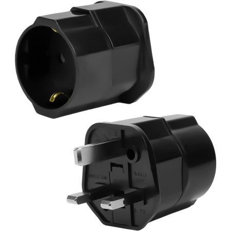 2 Piezas Adaptador Enchufe UK a español Tipo G, Adaptador de Viaje 2-Pin Europa a 3-Pin Reino Unido con Seguridad para niños