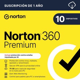 Norton 360 Premium 2025| Antivírus 10 Dispositivos|1 año | Descarga digital