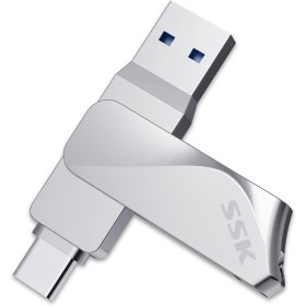 SSK USB 3.2 Flash Drive 128GB Pendrive, High Speed up to 200Mb/s, 2 in 1 Metal Android OTG Dual Type C/A Portable Metal for PC