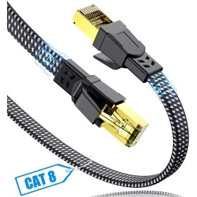 SWECENT Cable Ethernet Cat 8 1Metros, Cable Trenzado-hilo plano Cable LAN 40Gbps 2000MHz con Conector RJ45, Compatible con Steam