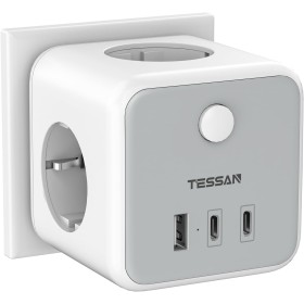 TESSAN Ladron Socket with 2 USB C, 6 in 1 Thief Cube with 3 AC Outlets and 3 USB, Triple Multi Socket Cube with Switch, Wall