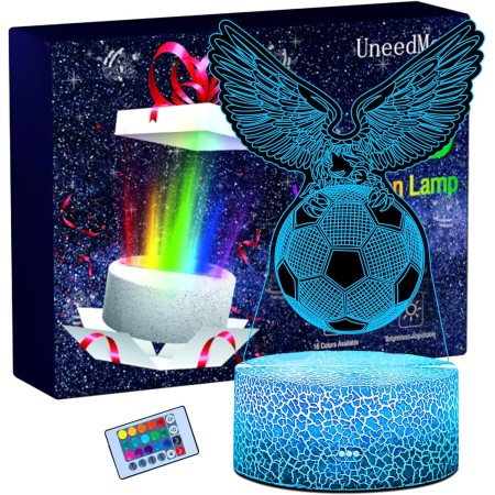 UneedMe Regalo Para Futbol Niños，3D LED Lampara Futbol，Lampara Futbol Niño ，Regalo Niño 6 7 8 9 10+ Años，Cambio De 16