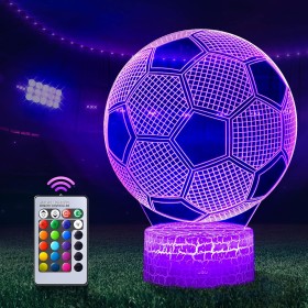 Regalo de Fútbol para niños, Luz de Noche, 3D LED Lámpara Luz de Noche con Control Remoto, 16 Colores Lámpara infantile, Nino