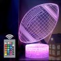 Regalo de Fútbol para niños, Luz de Noche, 3D LED Lámpara Luz de Noche con Control Remoto, 16 Colores Lámpara infantile, Nino