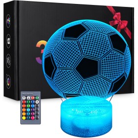 Zawaer Regalo de futbol para niños, Luz de noche 3d LED lámpara con control remoto, Idea Regalos para Navidad, regalo creativo