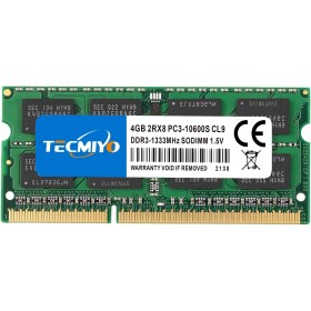 TECMIYO 4GB Kit (1X4GB) DDR3 1333MHz Sodimm RAM PC3-10600 PC3-10600S 1.5V CL9 204 Pin 2RX8 Dual Rank Non-ECC Memoria RAM sin