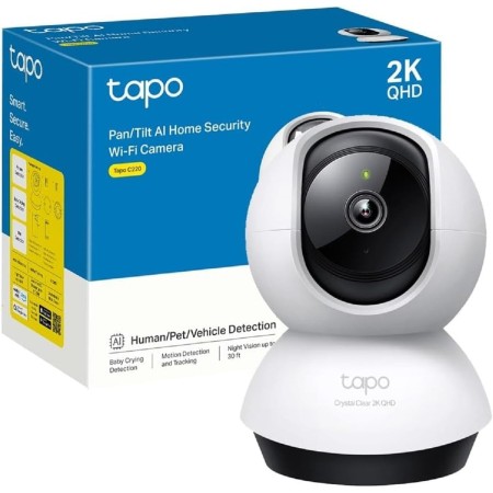 Tapo C220 - IA Cámara Vigilancia 360°, 2K 4MP QHD, Inteligente de IA, Visión Nocturna, Audio Bidireccional, Detección