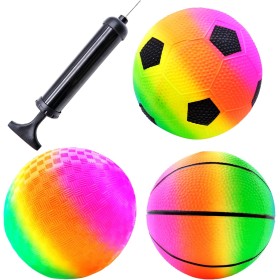 3 Piezas Balón de Fútbol Blandas para Niños, Pelota de Playa Inflable de PVC, Pelota de Arcoíris, Pelota Hinchable, Bola de