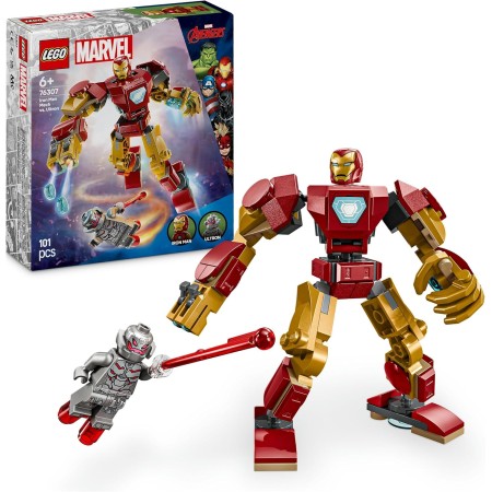 LEGO Marvel Armadura Robótica de Iron Man vs. Ultrón Juguete de Superhéroes con Minifiguras, Figura Articulada de Robot, Juego
